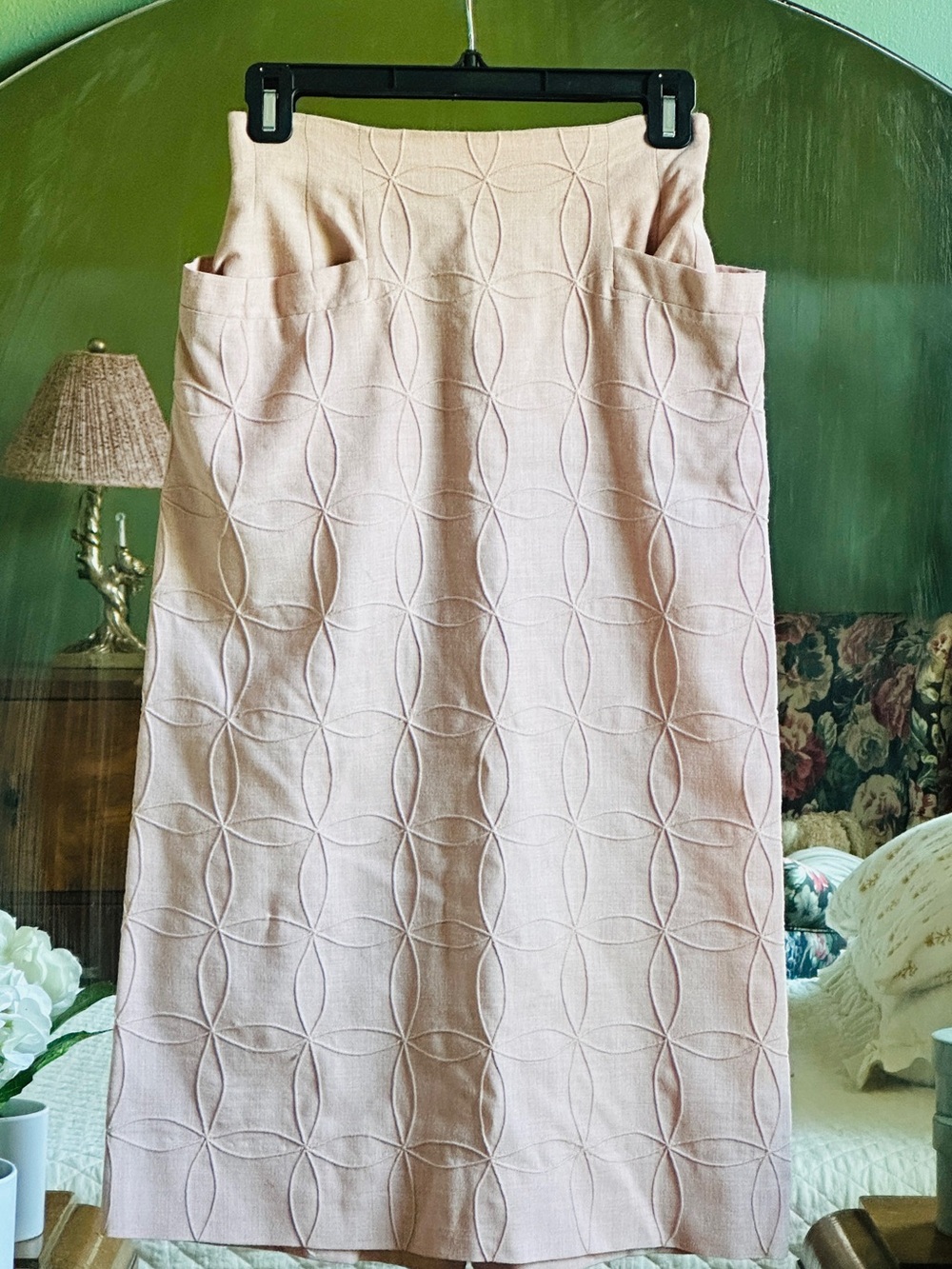 Vintage Women's Blush Pink Textured Pencil Skirt